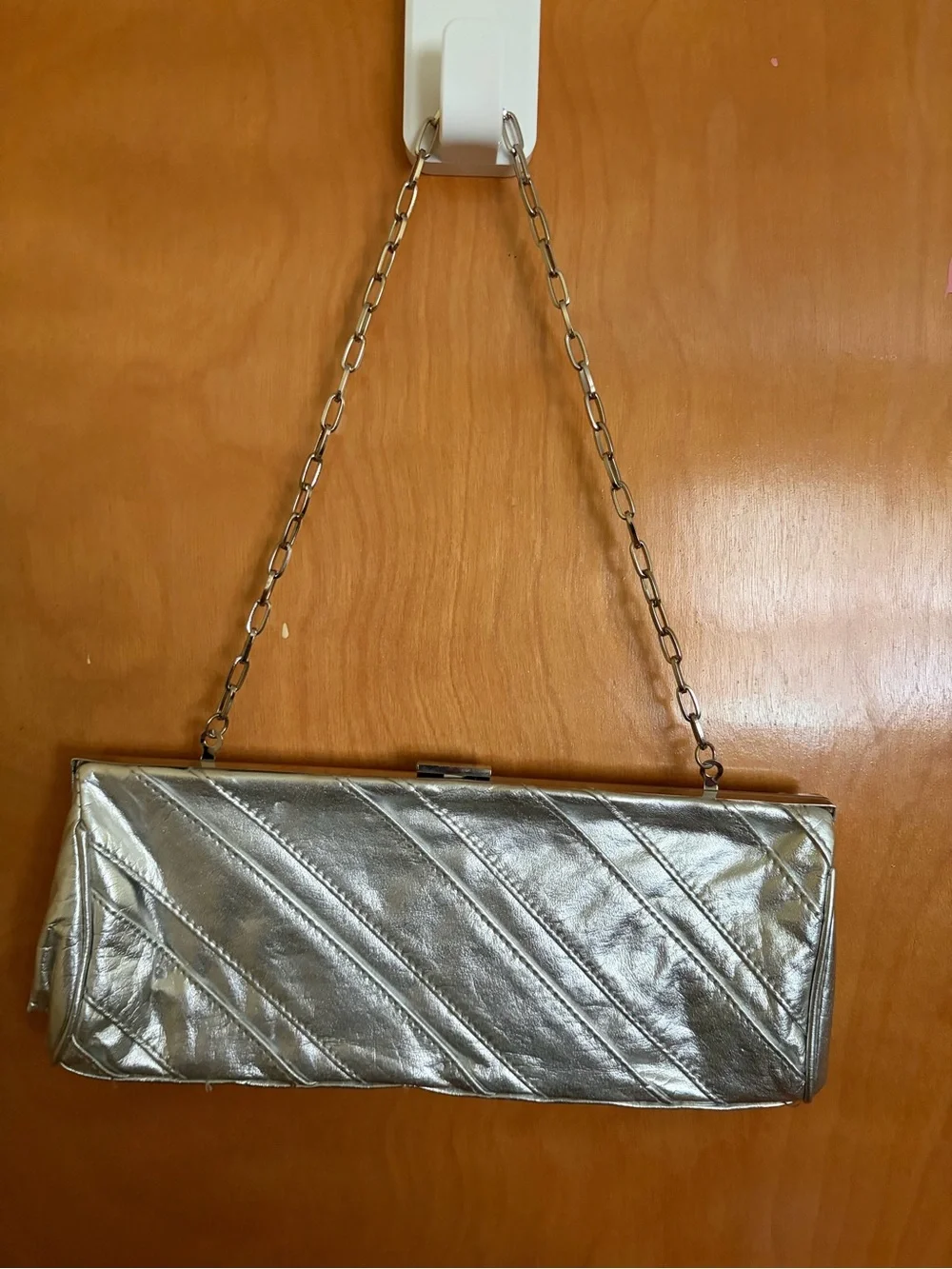 Aldo Metallic Silver Quilted Chain Clutch